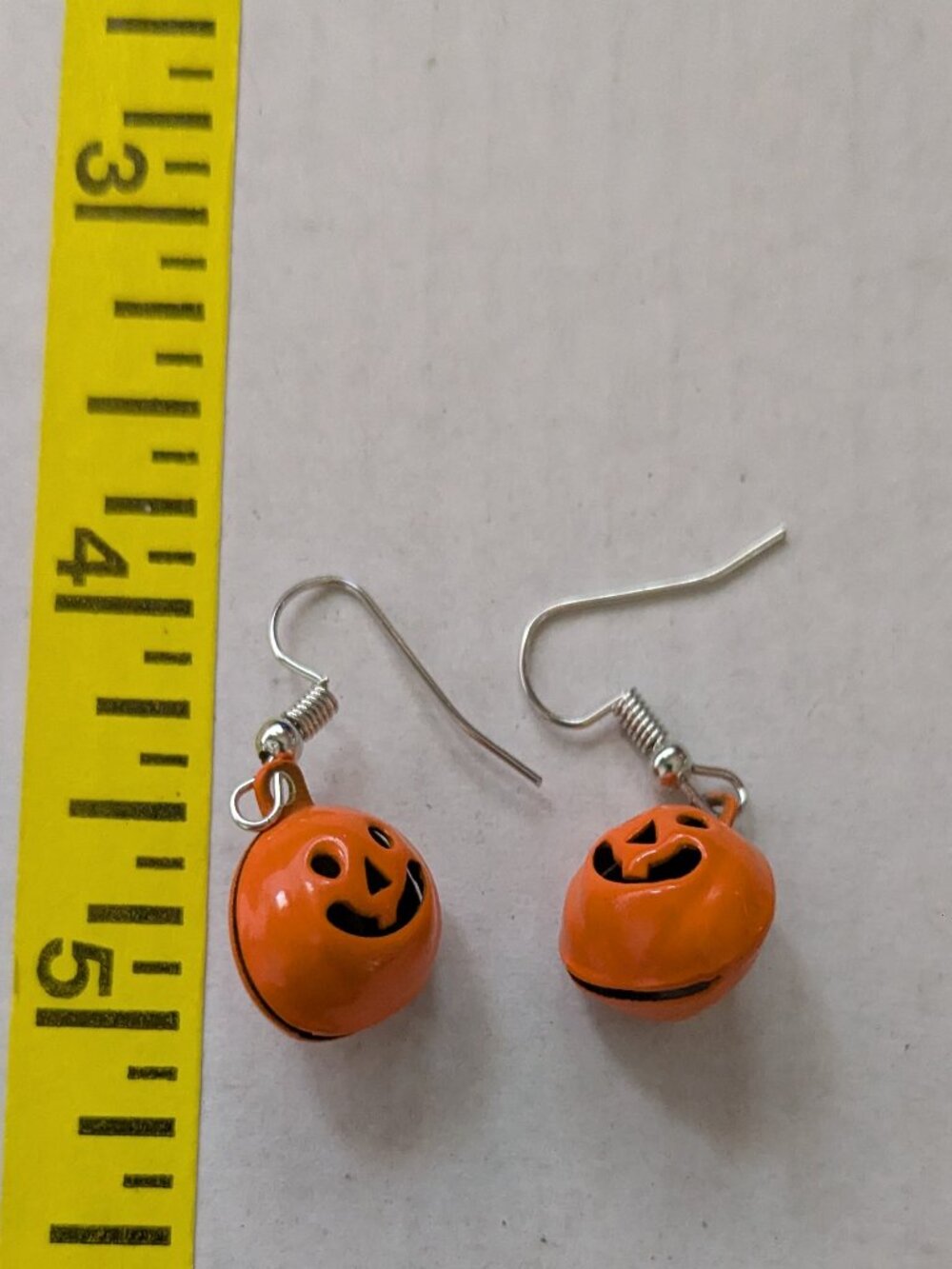 Small Metal Enamel Puffy Pumpkin Halloween Spooky Dangle Drop Pierced Earrings